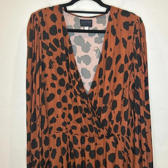 MEGAN/RENEE DRAPE TALIA MAXI DRESS BROWN BLACK ANIMAL PRINT NEW WITHOUT TAGS - Picture 3 of 8